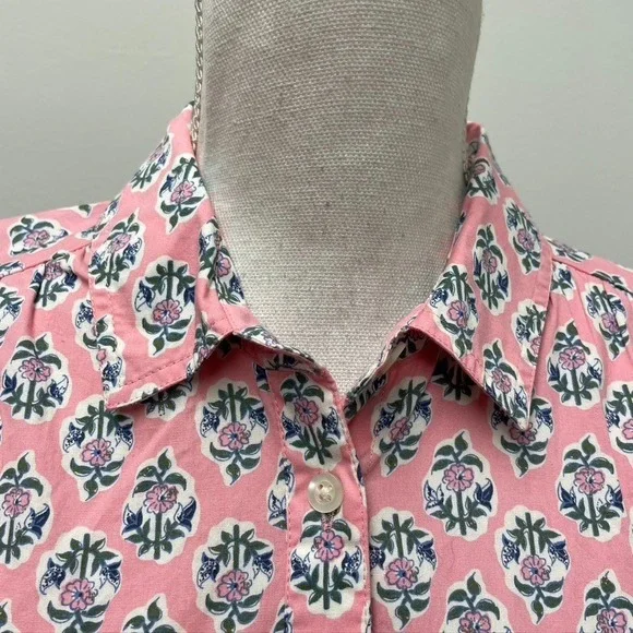 J Crew Printed Collared Mini Shirt Dress Womens 2 Coquette Teacher Girly Easter - Picture 3 of 14